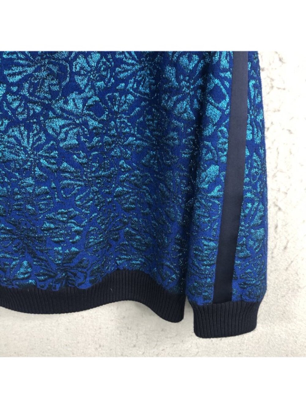 Statement Sweater Women 10 Blue Metallic Delphinium Jacquard Jewels Castle NEW - Picture 16 of 16